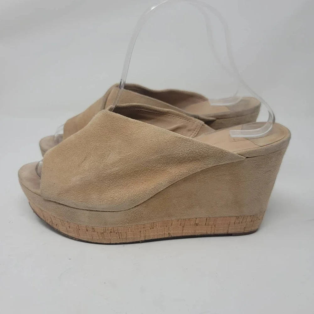 Diane Von Furstenberg Platform Wedge Slide Sandals Women's Size 9 M Tan Suede